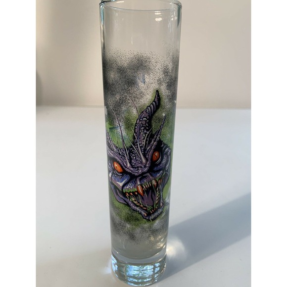 Hand Painted Tall Glass Shot Glass Collector Unique Dragon or Snake Used - Picture 1 of 4
